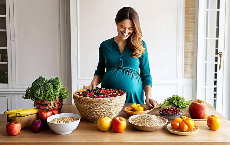 임신 중 변비 해결 방법 - **Prompt:** A serene and radiant pregnant woman, in her second trimester, holding a glass of fresh w...