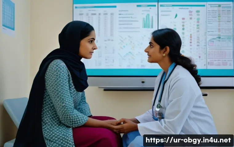 자궁내막증 검사와 진단 과정 - A compassionate female doctor in a modern clinic consulting a South Asian woman in her 30s about end...